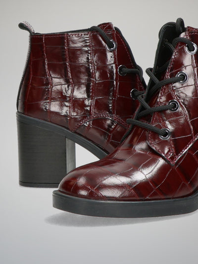 LEATHER ANKLE BOOTS - BURGUNDY
