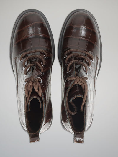 LEATHER ANKLE BOOTS - BROWN