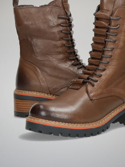 LEATHER ANKLE BOOTS - BROWN