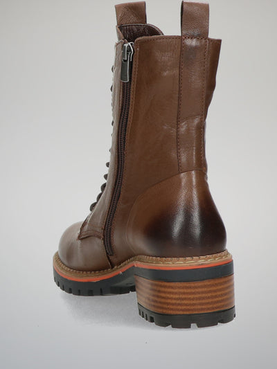 LEATHER ANKLE BOOTS - BROWN