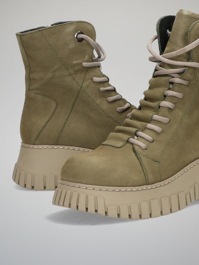 NUBUCK ANKLE BOOTS - OLIVE