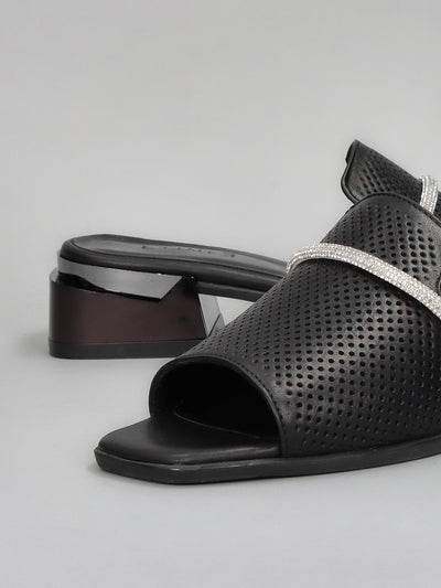 LEATHER SLIPPERS - BLACK