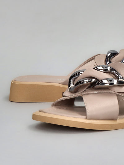 LEATHER SLIPPERS - BEIGE