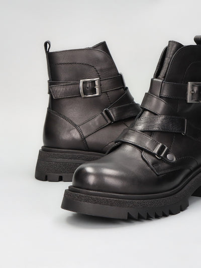 LEATHER ANKLE BOOTS - BLACK