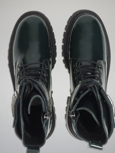 LEATHER ANKLE BOOTS - GREEN