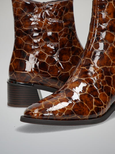 LEATHER ANKLE SHOES -  BROWN