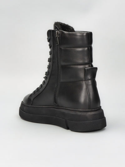 LEATHER ANKLE BOOTS - BLACK