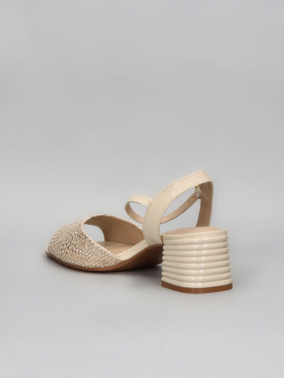LEATHER SANDALS - BEIGE/GOLD