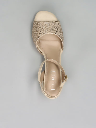 LEATHER SANDALS - BEIGE/GOLD