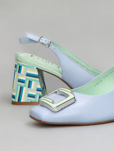 LEATHER PUMPS WITH OPEN HEEL - BLUE
