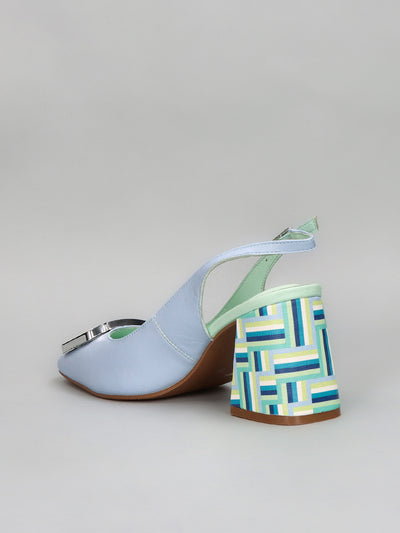 LEATHER PUMPS WITH OPEN HEEL - BLUE
