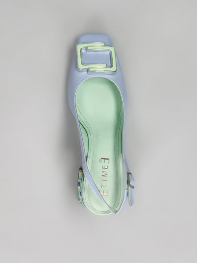 LEATHER PUMPS WITH OPEN HEEL - BLUE
