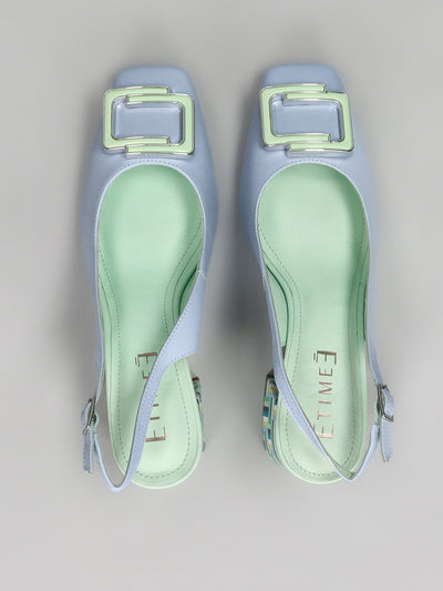 LEATHER PUMPS WITH OPEN HEEL - BLUE