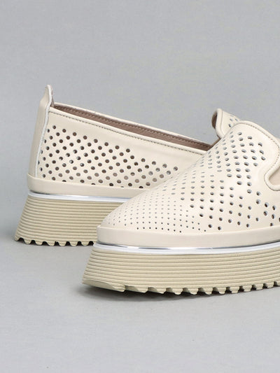 LEATHER LOW SHOES - BEIGE/WHITE