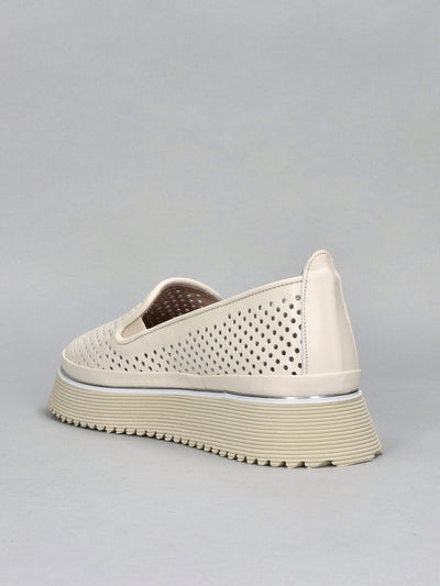 LEATHER LOW SHOES - BEIGE/WHITE