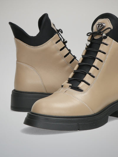 LEATHER ANKLE BOOTS - BEIGE
