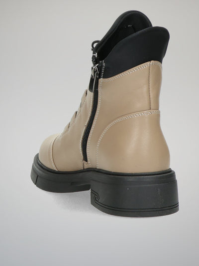 LEATHER ANKLE BOOTS - BEIGE