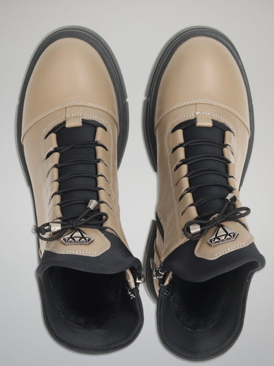 LEATHER ANKLE BOOTS - BEIGE