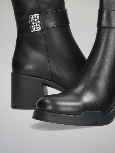 LEATHER ANKLE BOOTS - BLACK