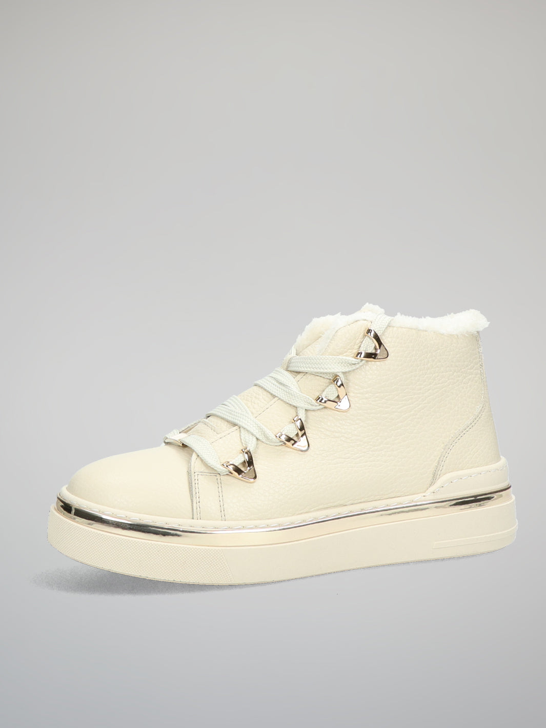 LEATHER ANKLE SNEAKERS - BEIGE