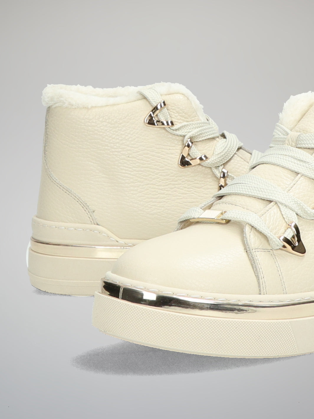 LEATHER ANKLE SNEAKERS - BEIGE