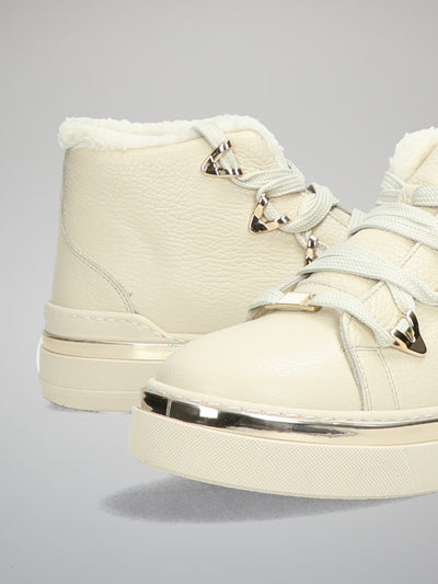 LEATHER ANKLE SNEAKERS - BEIGE