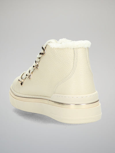 LEATHER ANKLE SNEAKERS - BEIGE