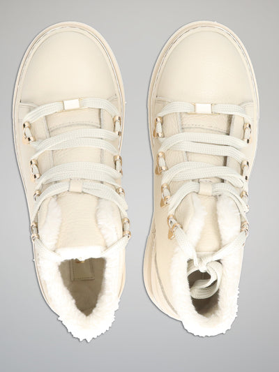 LEATHER ANKLE SNEAKERS - BEIGE