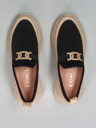 LEATHER LOW SHOES - BEIGE/BLACK
