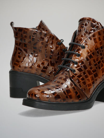 LEATHER ANKLE BOOTS - BROWN