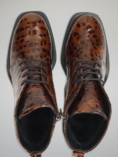 LEATHER ANKLE BOOTS - BROWN