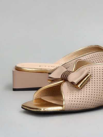 LEATHER SLIPPERS - BEIGE/GOLD