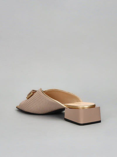 LEATHER SLIPPERS - BEIGE/GOLD