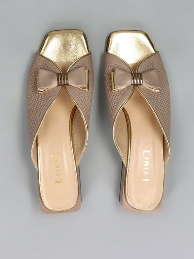 LEATHER SLIPPERS - BEIGE/GOLD