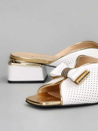 LEATHER SLIPPERS - WHITE/GOLD
