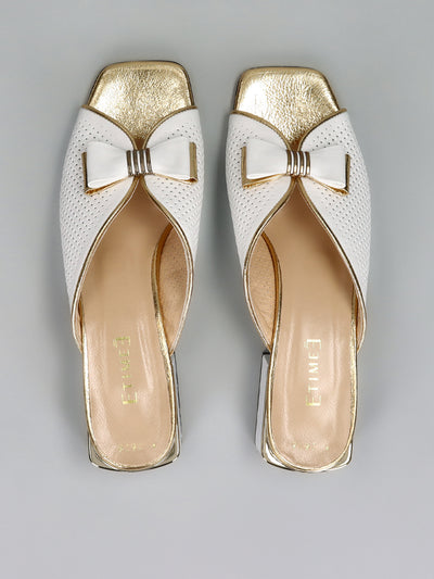 LEATHER SLIPPERS - WHITE/GOLD