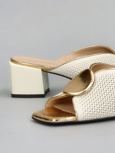 LEATHER SLIPPERS - BEIGE/GOLD
