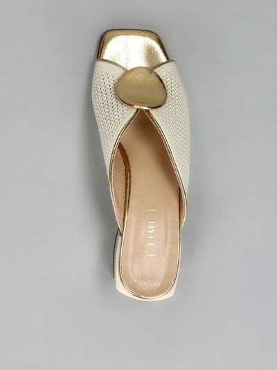 LEATHER SLIPPERS - BEIGE/GOLD