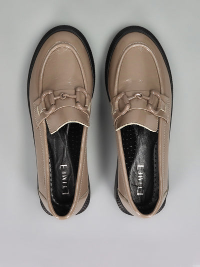 LEATHER LOW SHOES - BEIGE/BROWN