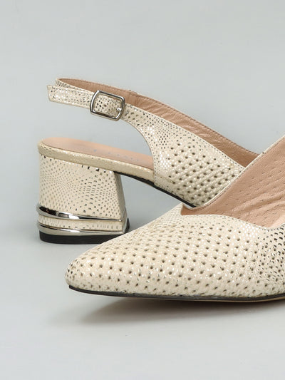 LEATHER SLINGS - BEIGE/GOLD