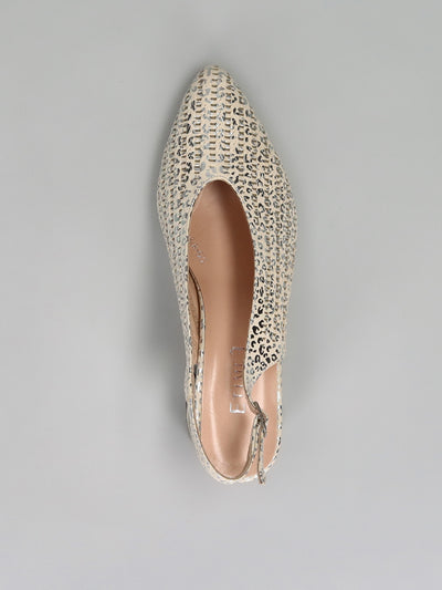 LEATHER PUMPS WITH OPEN HEEL - BEIGE/SILVER