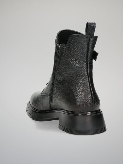 LEATHER ANKLE BOOTS - BLACK