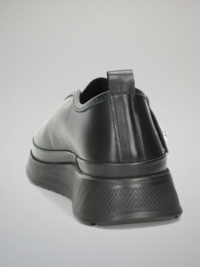 LEATHER LOW SHOES - BLACK