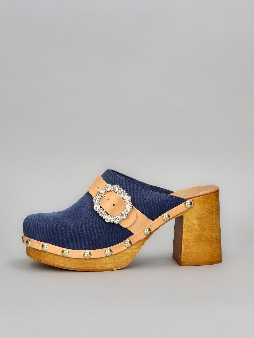 WOODEN SLIPPERS - DENIM