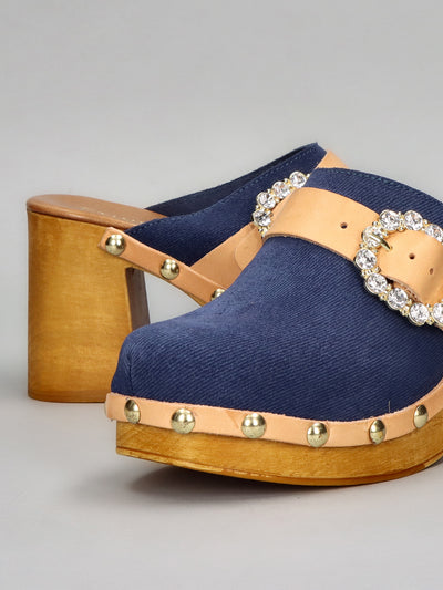 WOODEN SLIPPERS - DENIM