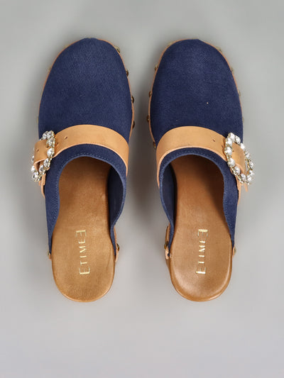 WOODEN SLIPPERS - DENIM