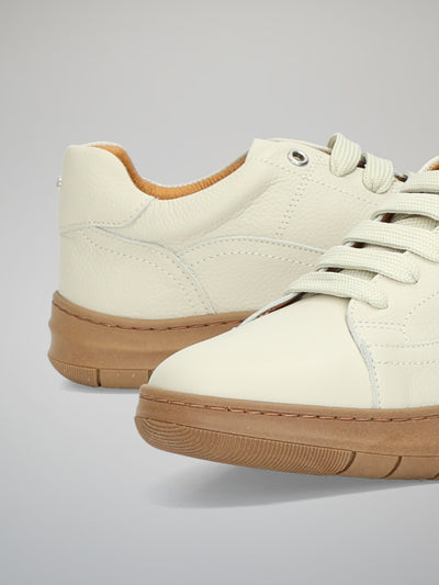 LEATHER TRAINERS - BEIGE