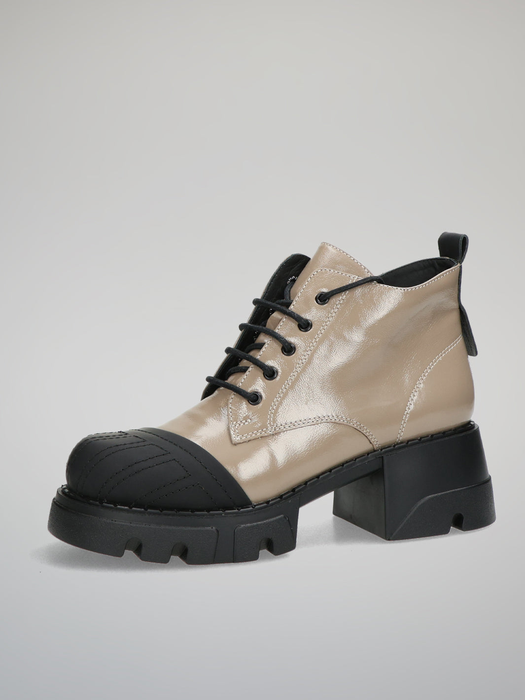 LEATHER ANKLE BOOTS - BEIGE