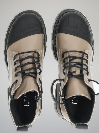 LEATHER ANKLE BOOTS - BEIGE
