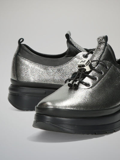 LEATHER LOW SHOES - METALLIC